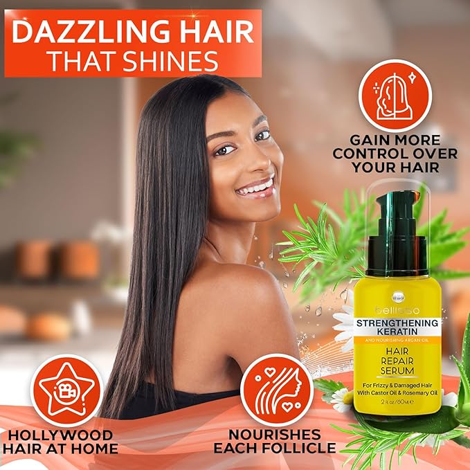 Keratin Hair Serum - Heat Protection Treatment and Anti Frizz Control - Protectant Oil and Straightener for Frizzy and Damaged Split Ends - Smoothing Products for Shine, Advanced Care for Women