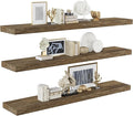 BAMEOS Floating Shelves,40 in W x 8in D Wall Mounted Wooden Shelves with Invisible Brackets Set of 3, Hanging Wall Shelves Decoration for Bedroom, Bathroom, Living Room and Kitchen