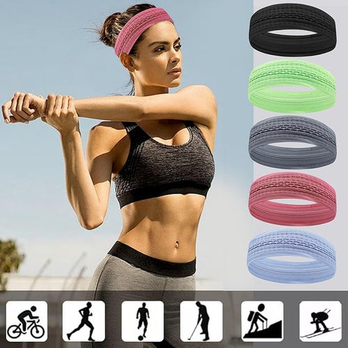 5PCS Wide Sport Headbands for Women Breathable Athletic Sweatbands Non Slip Silicone Fitness Headband Soft Elastic Exercise Hairbands for Yoga Running Sports Travel Indoor Gym