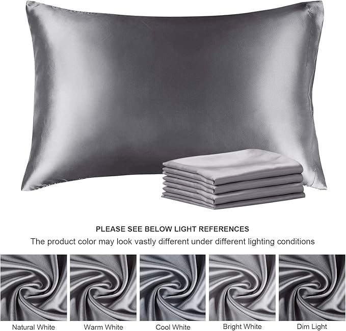 BEDELITE Satin Pillowcase for Hair and Skin, Super Soft Similar to Silk Pillow Cases 4 Pack with Envelope Closure, Cooling Pillowcases for Women Men (20"x30" Queen Size, Dark Grey)