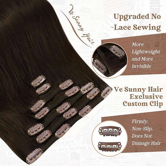 Ve Sunny Dark Brown Hair Extensions Clip ins for Women Human Hair Extensions Clip ins Real Human Hair 18Inch Thick End Clip in Hair Extensions Double Weft 120g