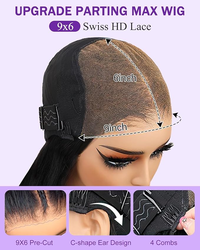 9x6 SKINLIKE Real HD Lace Closure Wig, Water Wave 180% Density 0.10mm Ultra-thin Swiss Lace Pre-plucked Bleached Small Knots With Baby Hair Glueless Wigs Human Hair Wigs 22 Inch