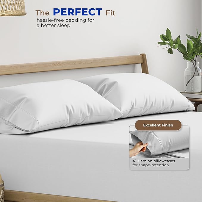 THREAD SPREAD 100% Egyptian Cotton Pillow Cases King - 1000 Thread Count Pillow Cases King Size Set of 2, Soft Cooling & Breathable Extra Long Staple Sateen Weave Cotton Pillow Covers for Bed - Silver