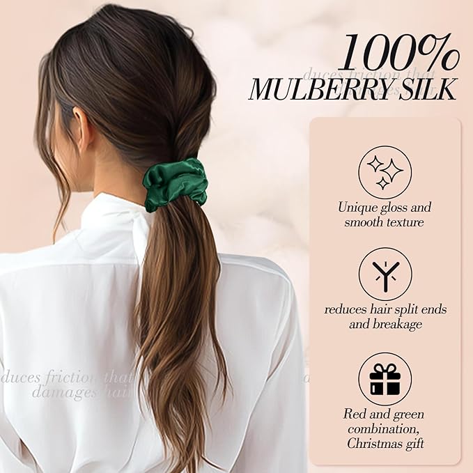 4Pcs Mulberry Silk Hair Scrunchies, Silk Hair Ties for Hair Sleep for Frizz Breakage for Women Girls Christmas Gifts