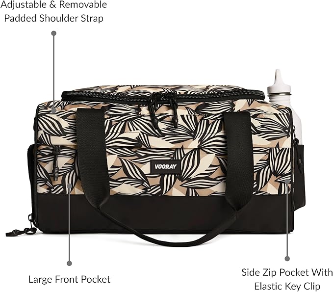 Vooray 22L Boost Duffel Bag – Small Travel & Sports Gym Bag for Women and Men with Shoe Pocket, Weekender for Overnight Football, Travel, Hospital Stays or Workout, Textured Leaves