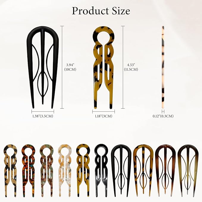 10 Pcs Prestige French Hair Pins for Women, Retro Acetate French Twist Hairpin Thin Thick Hair Clips Elegant Decorative U-shaped Hair Accessories for Updos Chignons & Buns