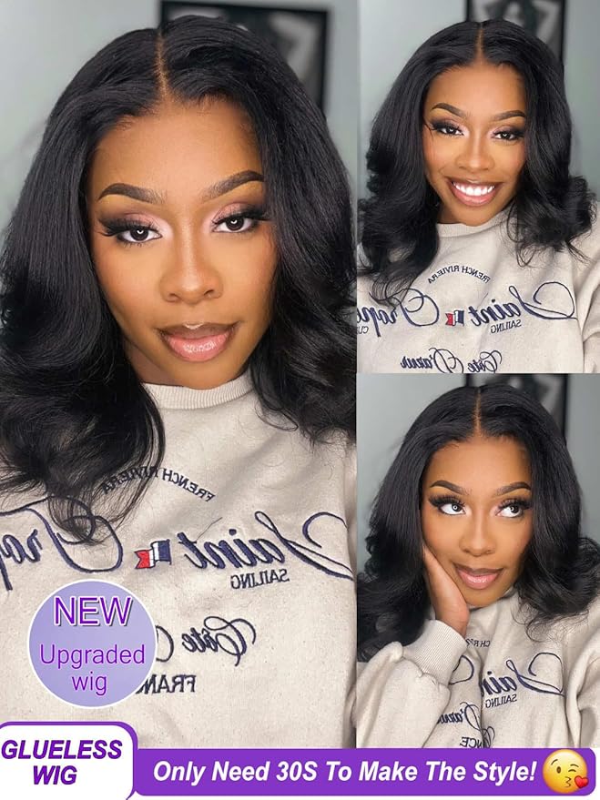 YIROO Bye Bye Knots 7x5 Lace Straight Bob Wig Glueless Human Hair Wig with Elastic Drawstring,Pre Plucked Pre Cut Short Bob Lace Closure Wig Wear and Go Natural Color 150% Density 14Inch