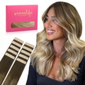 Wennalife Tape In Hair Extensions Human Hair Ombre Walnut Brown to Ash Brown and Bleach Blonde, 10pcs 25g 16 inch Remy Invisible Tape Ins Straight Real Human Hair Tape in Extensions