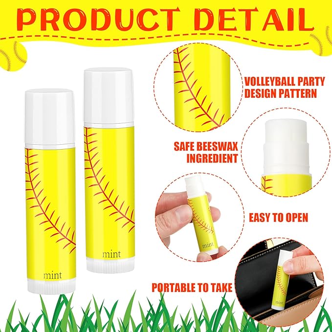 24 Pcs Softball Lip Balm Softball Team Gifts Softball Party Favors Softball Lip Balm Gift for Softball Team Softball Party Guest Supplies