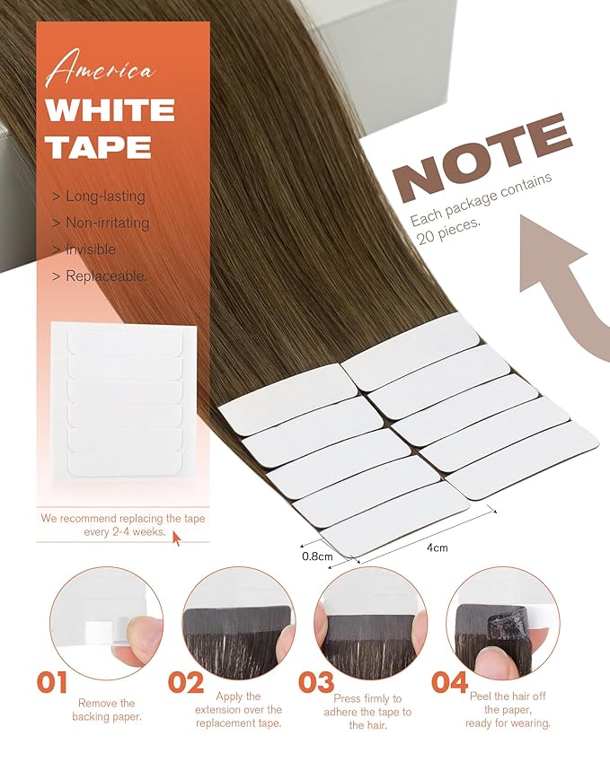 Sunny Hair Human Hair Tape in Extensions, Cool Brown Tape in Hair Extensions Human Hair 24 inch Straight Remy Tape in Human Hair Extensions 20Pcs 50g