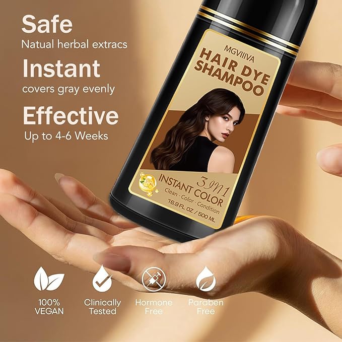 Hair Dye Shampoo 3 in 1, Light Brown Hair Dye for Men & Women, Long Lasting Hair Color for Gray Hair Coverage, Easy to Use, Shampoo for Color Treated Hair Dye 16.9 Fl Oz (Light brown)