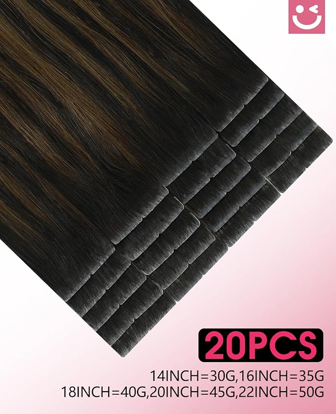 Youngsmile Invisi Edge Tape in Hair Extensions Human Hair #1B/4/27 Natural Black to Chocolate Brown and Caramel Blonde 20pcs 35g 16 Inch Injection Tape in Hair Extensions Human Hair (#1B/4/27,16'')