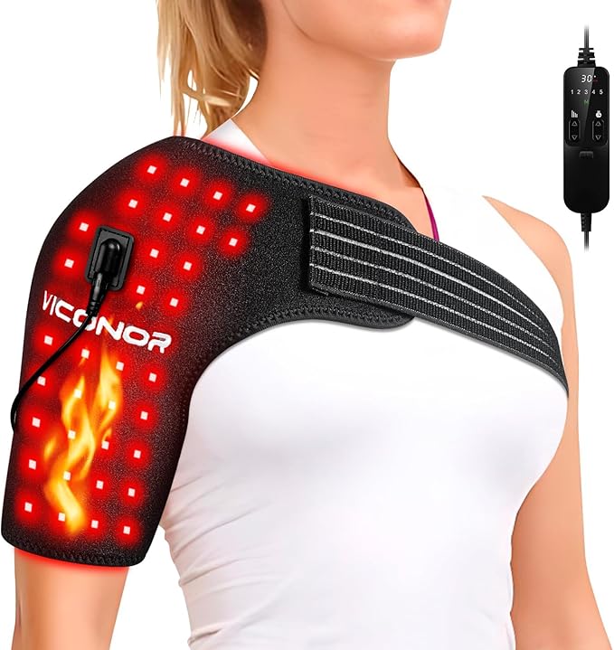 Viconor Red Light Therapy for Shoulder Pain Relife, Infrared Light Therapy for Body, Improve Joint Muscle， 660nm&850nm Red Light Shoulder Wrap with Massage, Black1