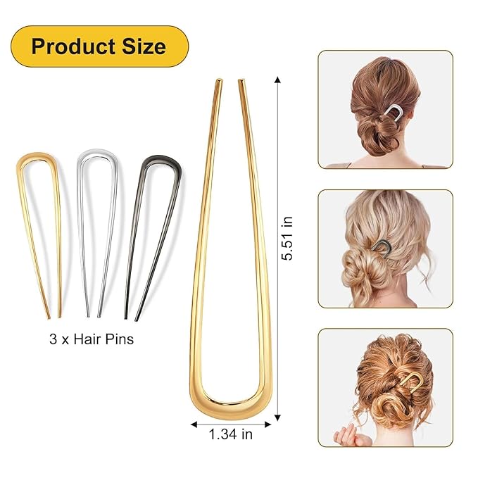 Multi-Use Non-Slip French Hair Pin for Women - Elegant Metal Hair Fork for Updos, Buns & Braids, Secure & Comfortable All Day,1pc (Black)