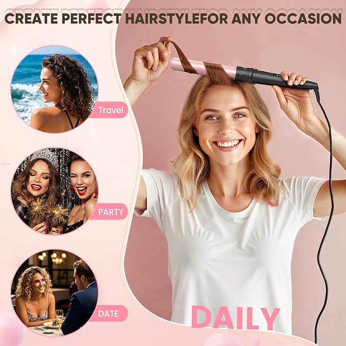 5 in 1 Curling Iron Wand Set, Hair Curling Iron Interchangeable Ceramic Barrels (0.35 to 1.25 Inch), Barrel Heat Protective Glove 2 Clips, Dual Voltage Hair Curler for Girls, Women Gift - Rose Gold