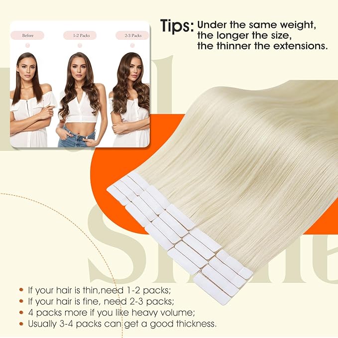 Full Shine Injection Tape in Hair Extensions Color 60 Blonde Injected Tape in Extensions Human Hair 18Inch Remy Invisible Seamless Intact Skin Weft 50Gram Natural Straight for Women 20Pcs