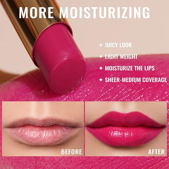 Oulac Moisturizing Shine Rose Pink Lipstick for Women, 2 in 1 Tinted Lip Balm for Winter, Hydrated Juicy and Glossy Lip Color for Dry, Cracked and Chapped Lips, Vegan 2.2g/0.07oz (09)