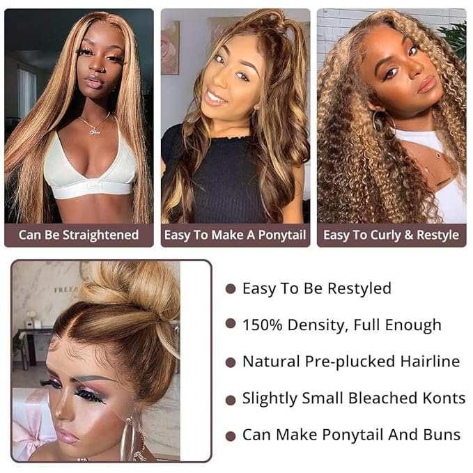 AMIRTY 250 Density 360 Lace Front Wigs Human Hair Pre Plucked Honey Blonde Body Wave Lace Front Wigs with Baby Hair Full 360 Glueless HD Transparent Lace Front Wigs for women