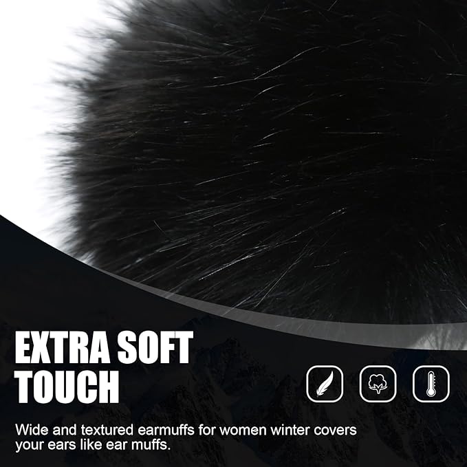 Faux Fur Headband for Women Elastic Fuzzy Thick Earmuffs Winter Headwrap Ear Muffs Furry Ear Warmers Cold Weather (Black)