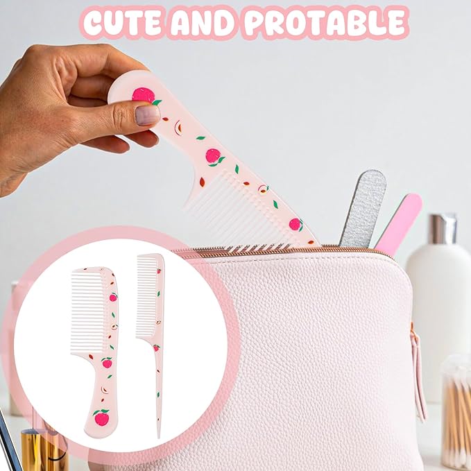 Baby Comb Set, Small Cute Fine Tooth Toddler Comb & Rat Tail Baby Comb for Styling, Pink Baby Hair Comb Plastic Parting Combs, Anti-Static Mini Hairdressing Comb for Baby Girl Wet Dry Hair (2Pcs)