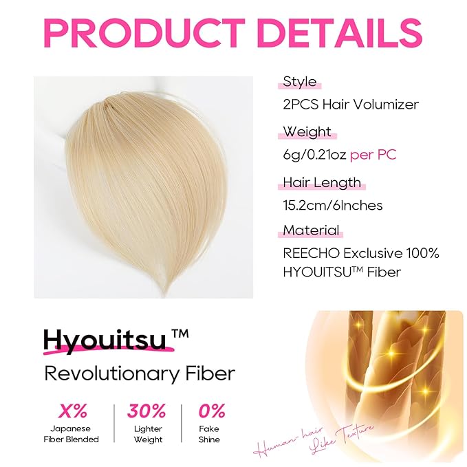 REECHO Clip in Hair Volumizer, 2PCS 6 inch Short Thick Clip in Hairpieces Adding Extra Volume Hair Extensions for Women (Natural Blonde)