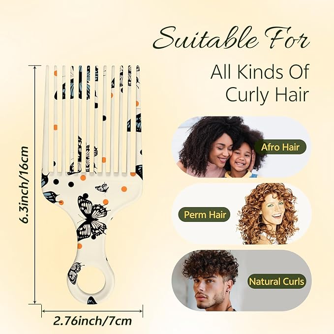 2 Pcs Afro Pick Comb for Natural Curly Hair,Portable Styling Hair Pick for Travel,Anti-Static,Cute Afro Comb for Women Men and Girls (Beige-T2)