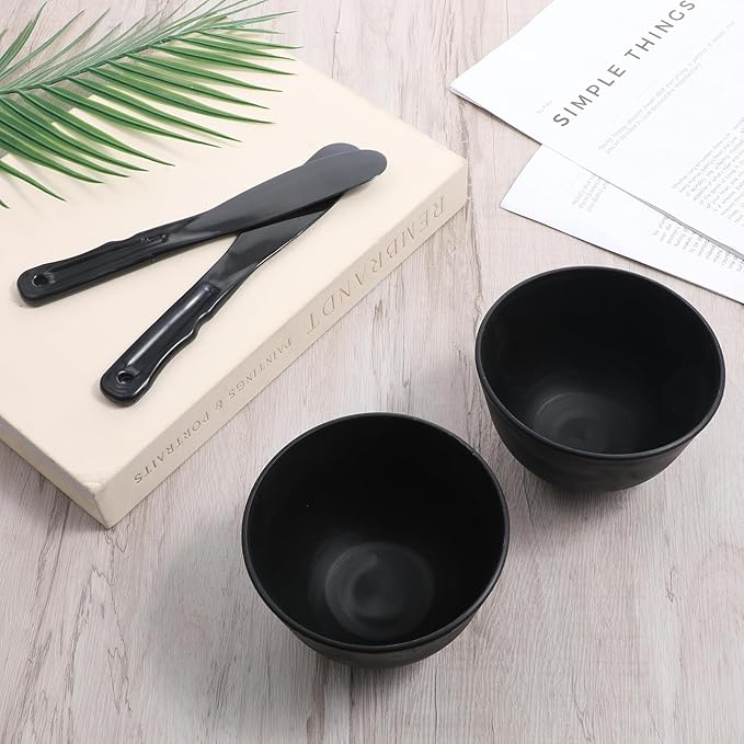 2 Pieces Rubber Facial Mask Mixing Bowl With Plastic Spatula Face Mask Bowl Silicone Mud Masks DIY Skin Care Cosmetic Mixing Tool For Home Beauty Salon Use, Black