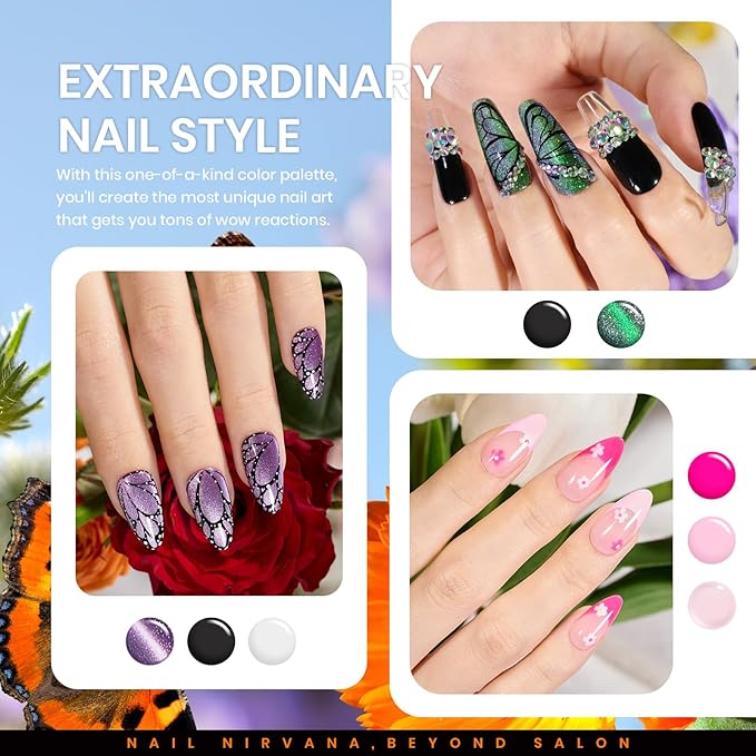 Beetles Cat Eye Gel Nail Polish Set, 15 Colors Gel Polish Nail Kit, Orange Glitter Purple White Blue Sparkle Uv Gel with Base & Top Coat & 3D Silicone Mold Nail Art for Decoration