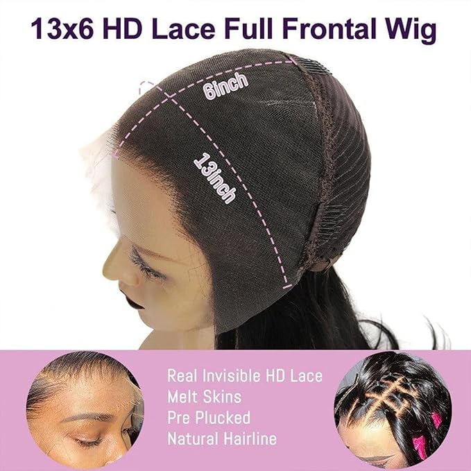 WOWANGEL 13x6 HD Lace Front Wigs Human Hair Body Wave Pre Plucked SKINLIKE 0.1mm Extremely Thin Real HD Lace Front Wigs 180% Density Glueless Human Hair Wigs for Women 30 Inch