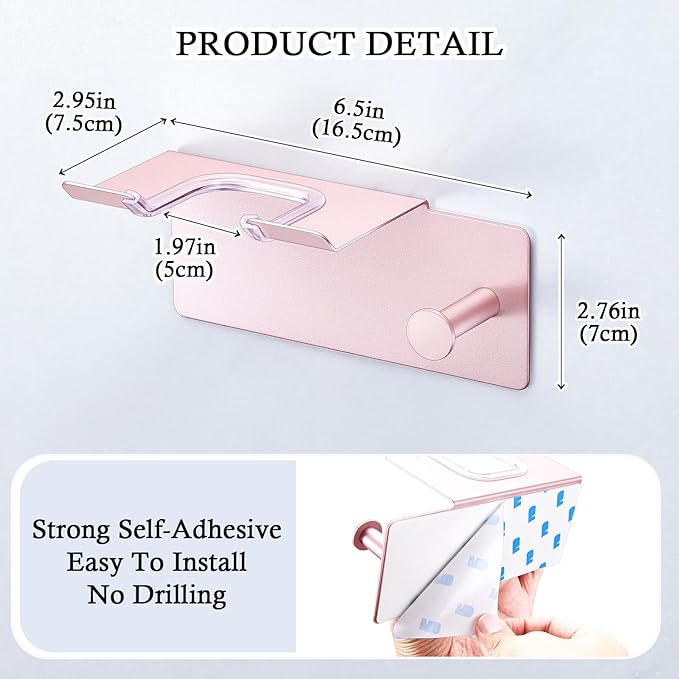 Hair Dryer Holder Wall Mount, Blow Dryer Holder for Wall, Adhesive Hairdryer Holders, Stainless Steel Blowdryer Holders Bathroom Hair Tool Organizer Hair Dryer Hanger Hook with Cord Storage(Rose Gold)