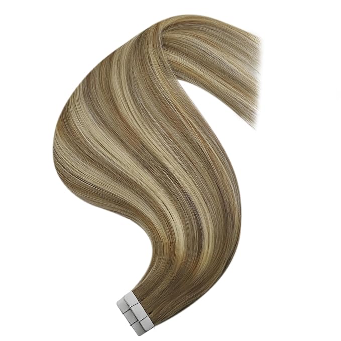 YoungSee Human Hair Tape in Extensions Balayage Tape in Hair Extensions Real Human Hair Light Brown Ombre Blonde Tapes ins Human Hair Extension 12In 20pcs 30g Adhesive Hair Extension for Short Hair