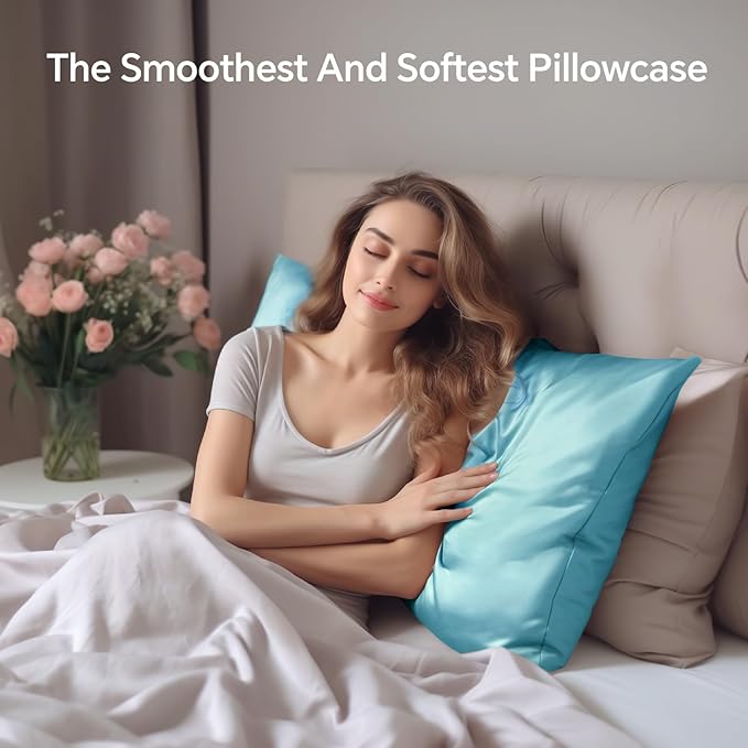 INFIIXSO Silk Pillow Cases 2 Pack Standard Size, Ultra Smooth & Soft Mulberry Silk Pillow Case for Hair and Skin, Breathable Cooling Silk Pillowcase with Hidden Zipper (Ocean Mist, 20x26 Inches)