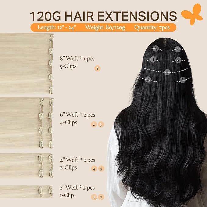 DOORES Human Hair Extensions Clip in Human Hair Platinum Blonde 22 Inch 120g 7pcs Clip in Hair Extensions Straight Natural Hair Extensions Thick Remy Extensions