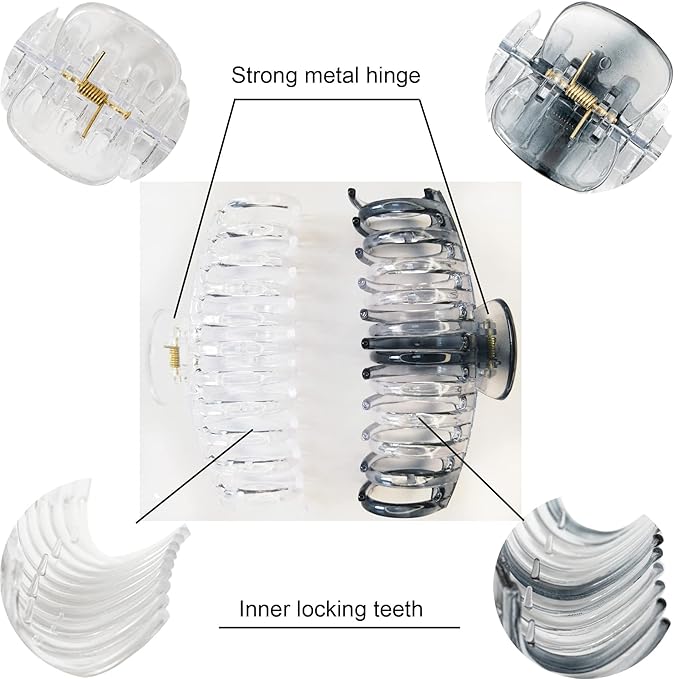 5.5 Inches Extra Large Hair Clips for Long Thick Hair Women’s Jumbo Hair Claw Clips 2 Counts in Set Hair Accessories(clear and grey)