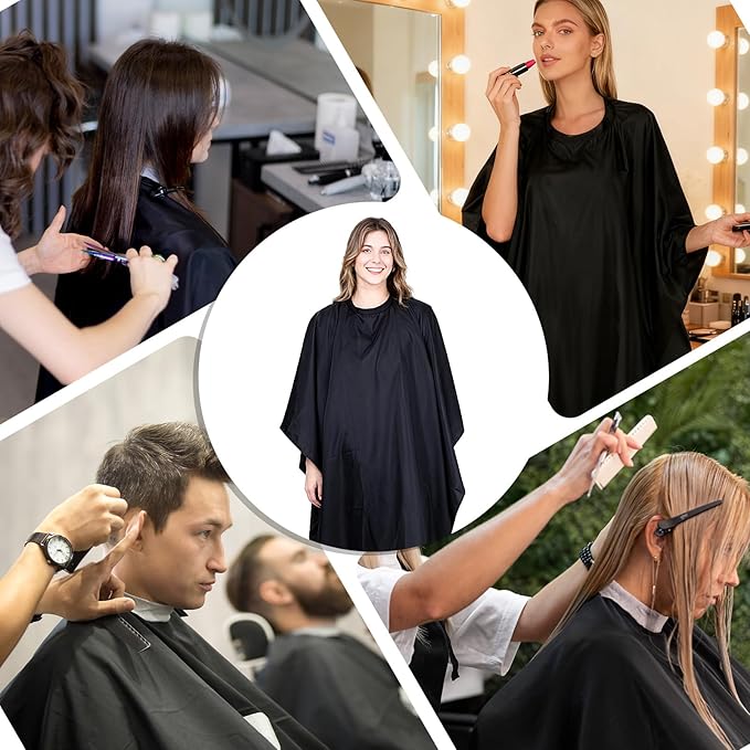 6 Pack Black Waterproof Hair Salon Cape Large Hair Cutting Salon Cape with Metal Snap Closure Haircut Apron for Women Men Hairstylists,Black