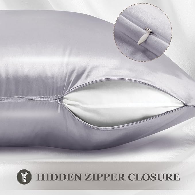 Adubor 100% Silk Pillowcase - Mulberry Silk Pillow Cases, 23 Momme 6A Grade Fibers, Silk Pillow Case for Hair and Skin Health, with Hidden Zipper (Standard 20''×26'', Silver Gray, 1PC)