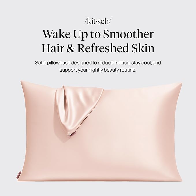 Kitsch Satin Pillowcase with Zipper for Hair & Skin, Softer Than Silk Pillow Cases Queen, Smooth Pillow Covers, Machine Washable, Wrinkle-Free, Cooling Satin Pillow Cases Standard Size 19"x26" (Blush)
