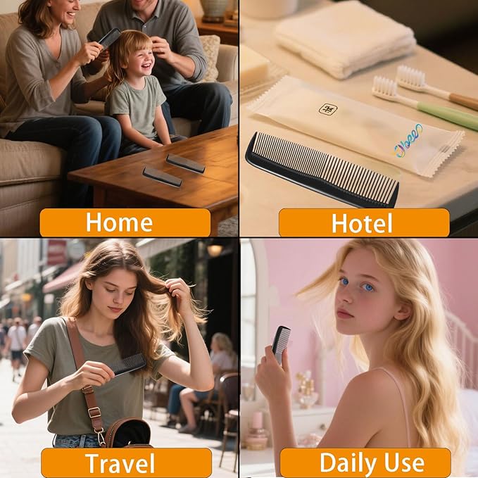 50 Packs Hair Combs Bulk, Individually Wrapped, Black Pocket Hair Comb Set Fine Tooth Dressing for Women/Men, Travel, Hotel, Airbnb, Operation Christmas Child Shoeboxes, Homeless, Shelter, Charity