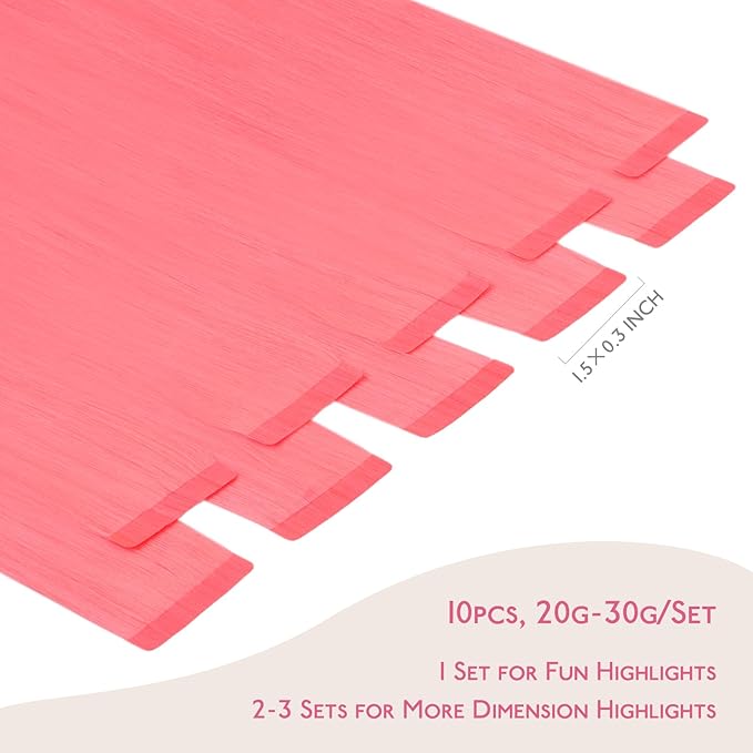 WENNALIFE Tape in Hair Extensions Human Hair Light Pink Tape in Extensions, 10pcs 25g 16 inch Remy Invisible Tape Ins Straight Colored Soft Real Human Hair Tape in Extensions Refill Set Extensions