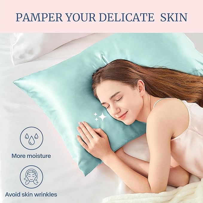 BEDELITE Satin Pillowcase for Hair and Skin, Super Soft and Cooling Similar to Silk Pillow Cases 2 Pack with Envelope Closure, Gift for Women Men(20"x26" Standard Size, Blue Grey)