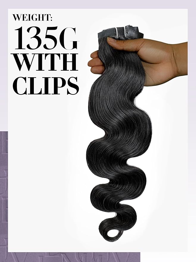 LUVME Clip in Hair Extensions Thick Body Wavy Hair Extensions, Natural Black 135g 7pcs 22 Inch, Real Hair Clip in Human Hair for Women