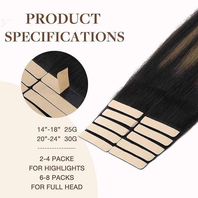 GOO GOO Tape in Hair Extensions Human Hair, 1B/6/1B Balayage Natural Black to Chestnut Brown, 22inch 30g 10pcs, Skin Weft Seamless Invisible, Silky Straight with Thick Ends, Remy Human Hair
