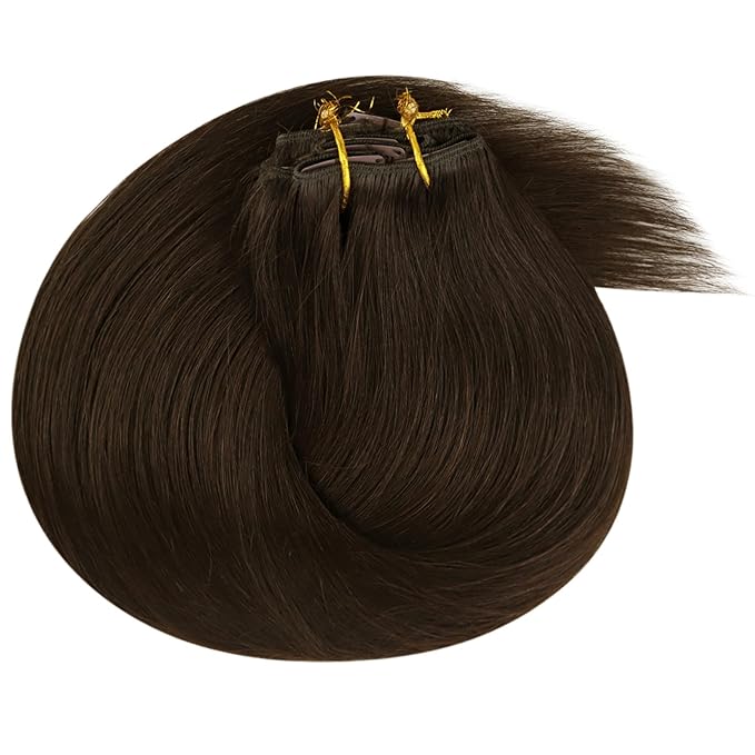 Ve Sunny Clip in Human Hair Extensions Dark Brown Clip in Hair Extensions 24 inch Hair Extensions Clip ins Real Hair Clip in Extensions Long Straight Hair 7pcs 120g