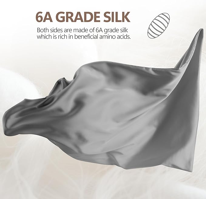 Set of 2 100% Silk Pillow Cases King - 6A Luxury Mulberry Silk Pillowcase for Hair and Skin - Anti-Wrinkle, Cooling & Smooth, Hidden Zipper - Pillowcases for Sleeping Women Girl, Boy, Silver Grey