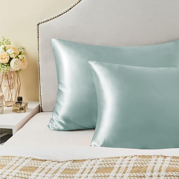 BEDELITE Satin Pillowcase for Hair and Skin, Super Soft and Cooling Similar to Silk Pillow Cases 2 Pack with Envelope Closure, Gift for Women Men(20"x36" King Size, Haze Blue)