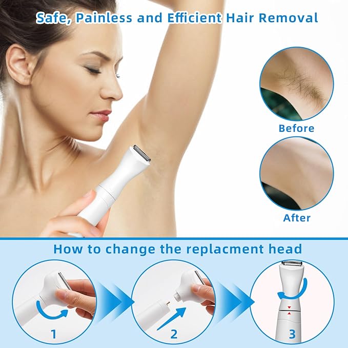 Bikini Trimmer for Women, 7 in 1 Electric Razor, Hair Trimmer for Face Nose Eyebrow Legs Arm Armpit Bikini, Waterproof, Painless Rechargeable Body Shavers Set