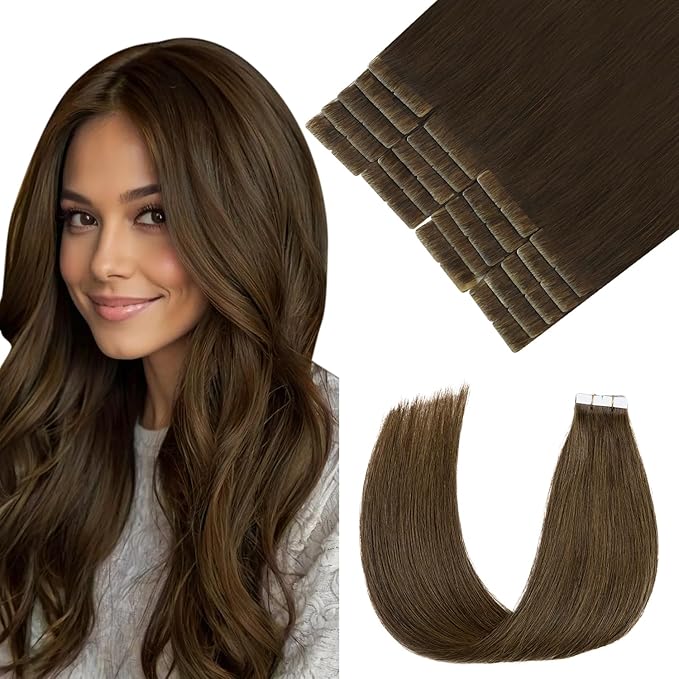 Pinkpearl Invisible Tape in Hair Extensions Human Hair, 20pcs 18inch 50g #4 Chocolate Brown Injection Tape in Extensions Real Remy Straight Seamless Silky Human Hair Injected