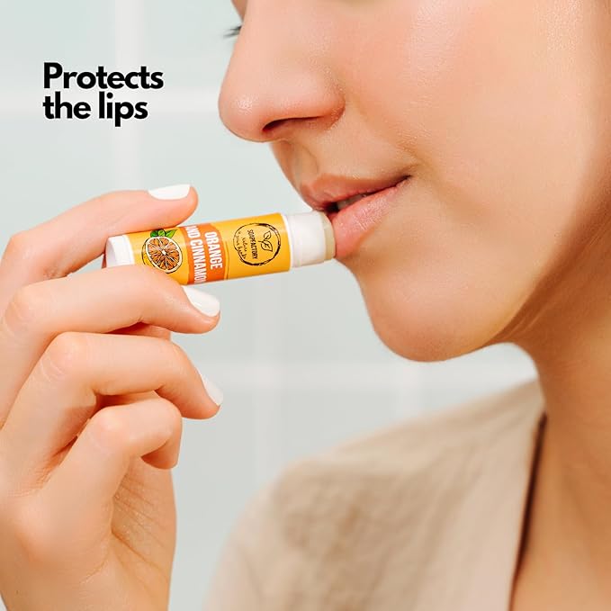 SoapFactory Natural Lip Balm for Dry cracked Lips with Orange and Cinnamon, Vegan, Organic Certified, Lip Care with Carnauba Wax for Women and Men, 0.17 ounce (Pack of 5)
