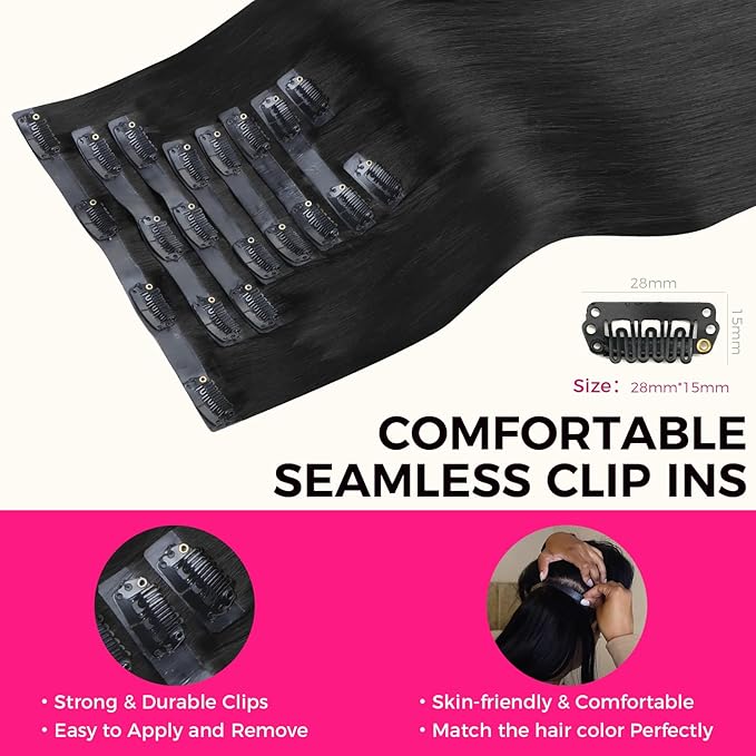 Lashey Seamless Clip in Hair Extensions Human Hair 130g 9pcs #1 Jet Black Straight 18 Inch Clip in Hair Extensions with PU Soft Invisi Edge
