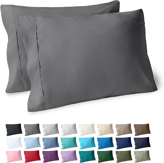 Bare Home Microfiber Pillow Cases - King Size Set of 2 - Cooling Pillowcases - Double Brushed - Grey Pillowcases 2 Pack - Easy Care (King Pillowcase Set of 2, Grey)